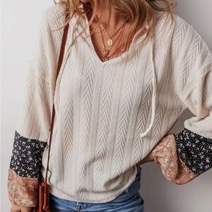 Women's Cream Patterned Sleeve Top